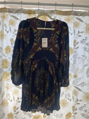 Free People Navy Multicolor Paisley Mini Dress